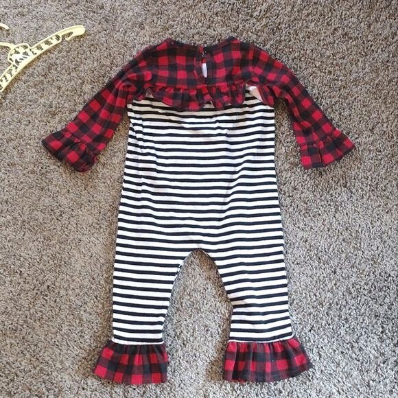 Rare Editions 18M Toddler's Snap Button Striped Plaid Red Christmas Romper - Picture 2 of 12